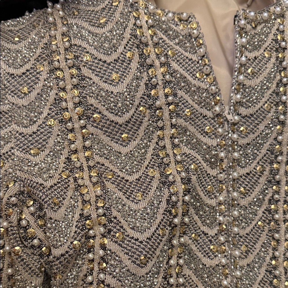 Victoria Royal Beige Evening Gown with Beaded Jacket - Picture 7 of 8